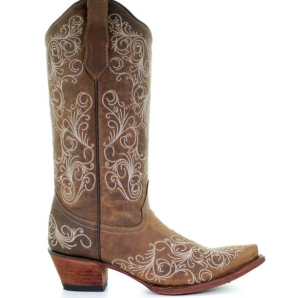 Corral Shoes - CORRAL TAN SCROLL WESTERN BOOT